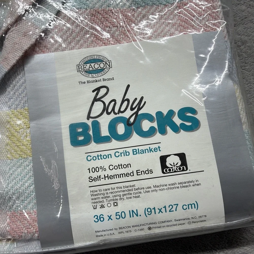 Beacon Pastel Plaid Blocks Woven Cotton VTG Baby Blanket WPL 1675 Plaid 1997